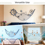 12 Pcs Fish Net Decorations, 3.3 x 6.6 ft Nautical Party Decorations, Wall Hanging Cotton Fishnet Photo Wall Background for Underwater Beach Party Decoration