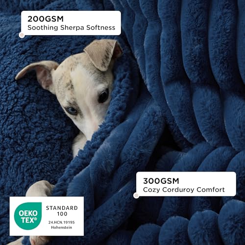 Bedsure ComfyFleece™ Waterproof Dog Blankets for Small Dogs - Soft Puppy Cat Blanket Corduroy Fleece Washable, Cozy Calming Reversible Furniture Protection for Pet Kitten Doggy,25"x35", Navy Blue - color: Night Blue, size: S(25x35")-1pc