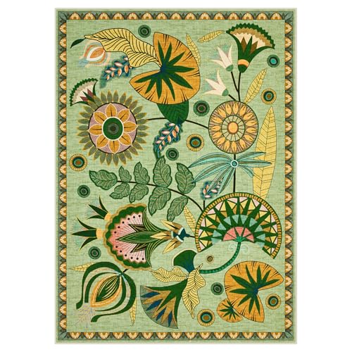Joydeco Egypt Floral Boho 8x10 Area Rug for Living Room, Washable Sage Green Bedroom Dining Room Rug Non Slip, Vintage Large Indoor Throw Carpet for Playroom Nursery Dorm Classroom - color: Sage Green, size: 8' x 10' (Rectangular)