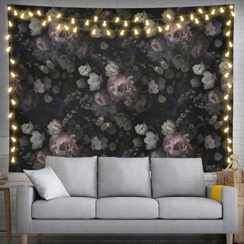 Keiutexe Black Rose Flower Tapestry 60" X 40" Wall Hanging Party Decorations Home Decor For Bedroom Living Room Dorm (150 X 100cm) - color: Black Rose Flower, size: 60 X 40 Inch