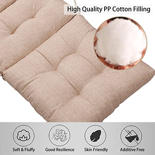 Magpie Fabrics Indoor Outdoor Tufted High Back Chair Cushion Set of 2, Waterproof All-Weather Deep Seating Rocking Chair Patio Garden Chaise Lounge Sun Lounger Chair Cushions(Beige Linen) - color: Beige Linen