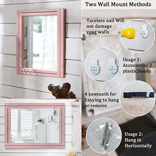 AAZZKANG Rectangle Mirror with Wood Framed Modern Farmhouse Hanging Wall Mirrors Decor for Bedroom Bathroom Living Room Home Entryway Large 20"x16" - color: Light Pink, size: 20"L x 16"W