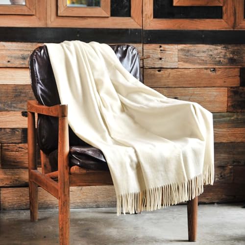 CUDDLE DREAMS Premium Cashmere Throw Blanket with Fringe, Luxuriously Soft (Ivory) - color: Ivory