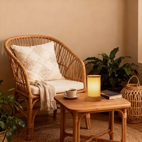 LUSHARBOR Bamboo Table Lamp, Small Boho Rattan Lamp Decorative with Dimmable Light, Woven Bedside Lamp for Bedroom, Cozy Nightstand Desk Lamps for Cafe/Entryway/Tabletop/Shelf Decor - style: USB-STRIP