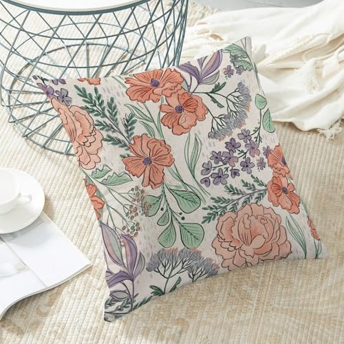 Boho Orange Flower Pillow Covers 18x18 Set of 2, Colorful Floral Outdoor Decorative Botanical Flowers Tropical Leaves Throw Pillows Retro Violet Floral Couch Cushion Case for Chair Sofa Bedroom - color: Vc9, size: 18" x 18" (Pack of 2)