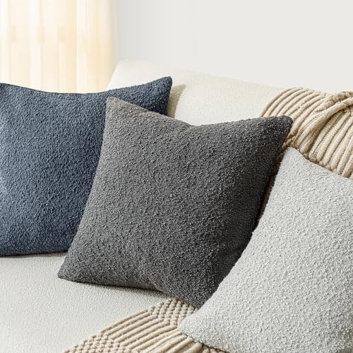 Foindtower Set of 2, Decorative Textured Boucle Throw Pillow Covers Accent Solid Pillow Cases Neutral Soft Cozy Couch Cushion Case for Chair Sofa Bedroom Living Room Home Decor 16 x 16 Inch Dark Grey - color: Charcoal, size: 16" x 16" (Pack of 2)