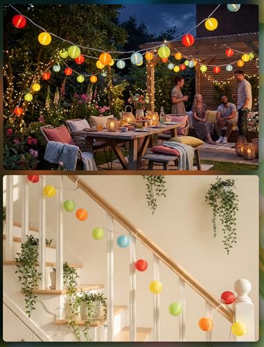 8.5Ft Lantern String Lights Plug in, Spring Outdoor Decor Fairy Lights with 10 LED Multicolor Lanterns, Waterproof Hanging Patio Lights for Summer Hawaiian Camping Tent Holiday Party Garden - color: Multicolor Lantern