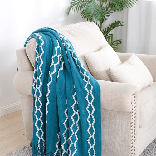 BOURINA Fluffy Chenille Knitted Fringe Throw Blanket Lightweight Soft Cozy for Bed Sofa Chair Throw Blankets Teal 60" x 80" - color: A-teal, size: 60"×80"
