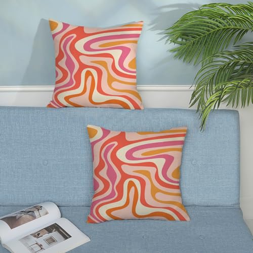Boho Pillow Covers 18x18 Pack of 2 Retro Orange Pink Yellow Throw Pillow Covers Colorful Decorative Pillowcase Modern Abstract Aesthetic Linen Cushion Case for Sofa Couch Outdoor Decor - color: Abstract Colorful Stripe, size: 18" x 18" (Pack of 2)