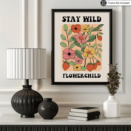 Poster Master Strawberry Print - Retro Stay Wild Flower Child Poster - Trendy Floral Art - Preppy Wildflowers Wall Design - Chic Boho Office or Living Room Decor - 8x10 UNFRAMED Wall Art - color: Style-16, size: 8"L x 10"W
