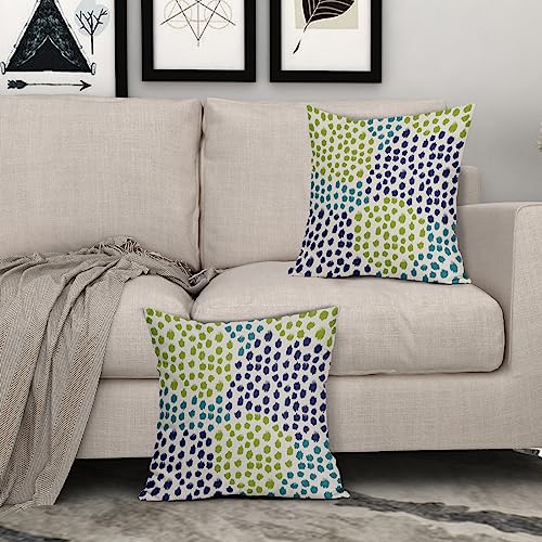 Blue Green Teal Pillow Covers 16x16 Set of 2 Boho Dot Print Summer Decorative Throw Pillows Outdoor Modern Art Trendy Pillowcase Holiday Cushion Cover Linen Pillow Case Decor for Home Sofa Couch Bed - color: Blue Green Teal Dots, size: 16" x 16" (Pack of