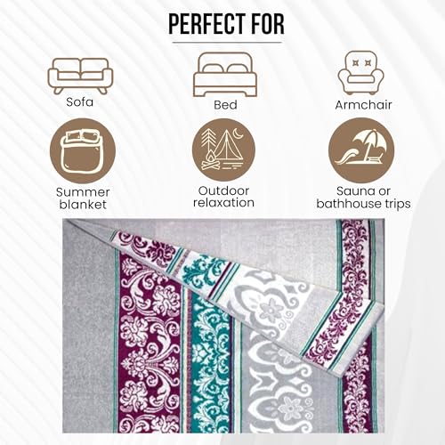 100% Cotton Throw Blanket for Couch Sofa or Bed All Season Terry Blankets & Throws, Lightweight & Breathable Cotton Blanket, Picnic Rug, Terry Bed Sheet (Ariadne) - color: Ariadne