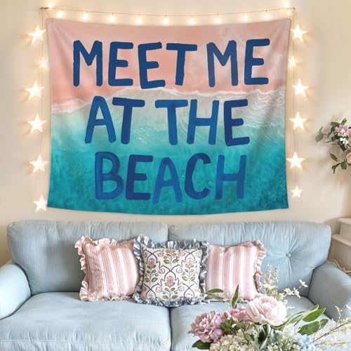Lacama Coastal Beach Tapestry for Beach Dorm Decor, Cute Tapestry Decorative for Teen Girls Room Bedroom College Dorm Apartment, Meet Me at the Beach Wall Art 50x60 Inches - color: meet me at the beach