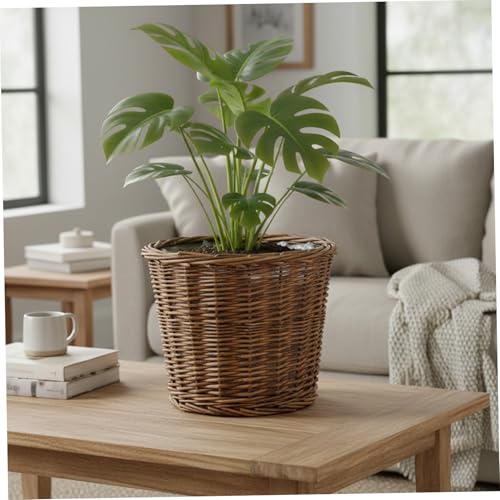 Handwoven Wicker Planter Basket with Liner - Natural Brown Rattan Plant Pot for Indoor Plants, Decorative Flower Pot Cover 7.9x6.3 Inch. - color: Style 1