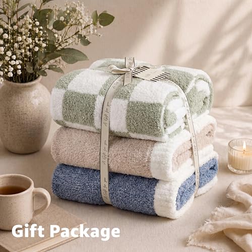 WRENSONGE Checkered Throw Blanket, Beige Soft Cozy Fluffy Warm Hand Made Throw Blankets for Couch, Sofa, Chair, Bed, Camping, Picnic, Travel Lightweight Bed Blanket - 50"*60" - color: Beige, size: Throw (50"x 60")