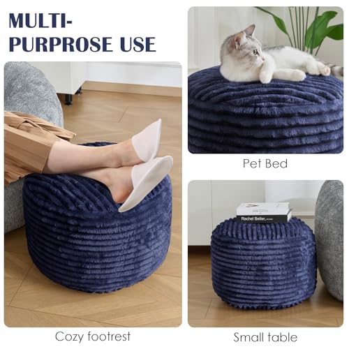 Round Ottoman,Corduroy Pouf Ottoman Foot Rest,Storage Footstool for Living Room,18x14 Soft Floor Poufs,Memory Foam Filling - Navy, 18x14 in - color: Navy, size: 18"D x 18"W x 14"H