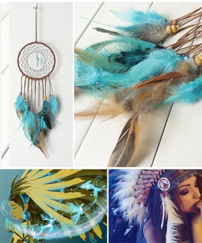 MEXIDAWN DIY Feather Dream Catcher Kits Turquoise Wall Hanging Boho Decor Handmade Dream Catcher for Adults，Round - style: Round*1