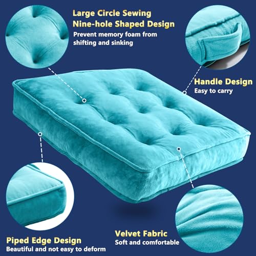 1 MIDDLE ONE Floor Pillow Set of 2, Memory Foam Meditation Cushion, Floor Cushions for Adults Sitting, Large Square Seat Cushions for Yoga, Couch, Sofa, Kids, Living Room, 20x20 Inch (Blue) - color: Blue, size: 20x20 Inch(Pack of 2)