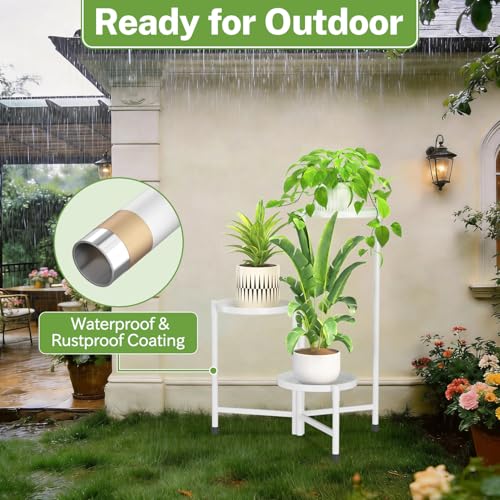 iDavosic.ly 3 Tier Large Plant Stand Indoor, 10 Inch Wide Tall Corner Metal Plant Stands Outdoor for Multiple Plants, Folding Tiered Flower Display Holder Rack Shelf, White - color: White, size: 3 Tiers