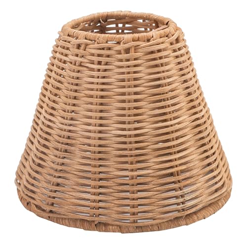KASTLITE Woven Rattan Chandelier Lamp Shades - Empire Clip On Ceiling Light Cover - Boho Lampshades for Small Table & Sconce Fixtures - 3" Top x 6" Bottom x 5.25" Slant, Natural Brown Wicker, Set of 6