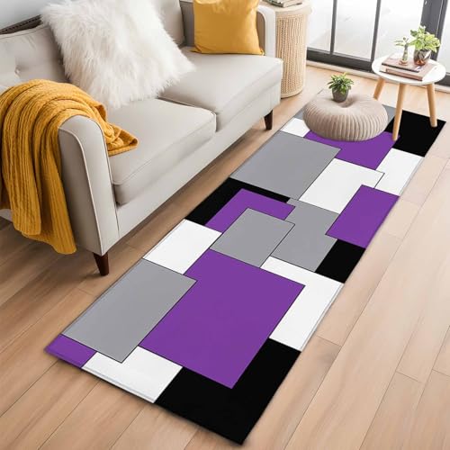 Abstract Art 2x6 Runner Rug for Hallway Bedside, Patchwork Purple Black and Grey Washable Runner Rugs Absorbent Non-Slip Indoor Carpet for Bedroom Kitchen Laundry Entryway - color: Turquoise, size: 2' x 6' (Runner)