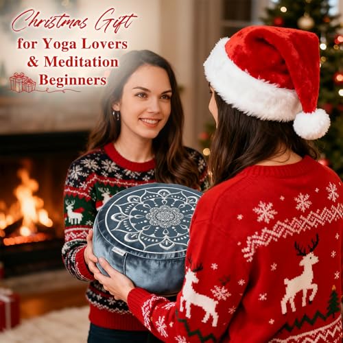 Hihealer Meditation Cushion, Traditional Tibetan Meditation Pillow Velvet Cover - Large Floor Cushion Seating for Adults - Yoga Buckwheat Bolster for Women、Moms - color: Restful Light Blues