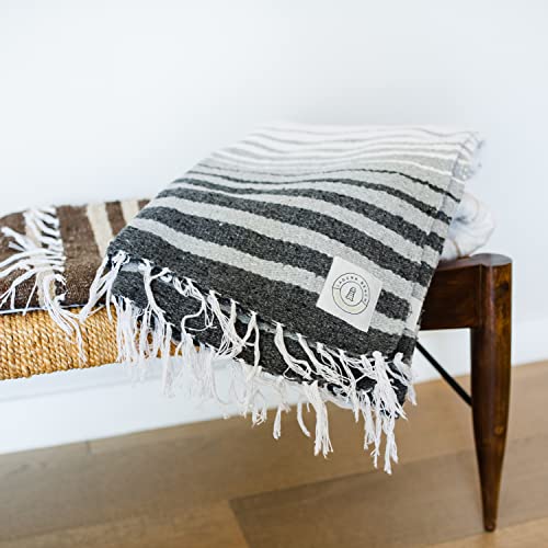 Gray Mexican Blanket by Laguna Beach Textile Co - Beach, Yoga, Camping, or Decorative Throw Blanket - Traditional Handmade Serape - Gray Tulum - color: Gray