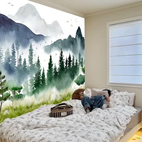 Apdidl Forest Mountain Wall Tapestry for Bedroom, Nature Foggy Mountain Scenery Tapestries, Green Misty Tree Landscape Watercolor Backdrop Tapestries Wall Hanging for Living Room (51" X 60") - color: Green Forest Tapestry, size: 60"L x 51"W