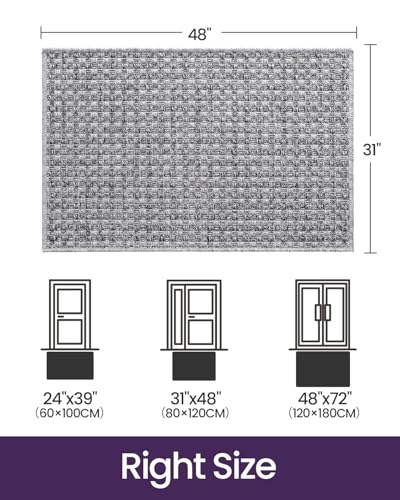 DEXI Dirt Trapper Door Mat, 31x48 Washable Doormat, Dirt Resistant and Absorbent, Easy Clean Low-Profile Floor Rugs for Entryway, Front Door, and Inside Entrance, Checkered Grey - color: Checkered Grey, size: 2'7" X 4' (Rectangular)