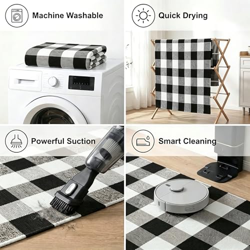 MUBIN Cotton Buffalo Plaid Rug, 24x52 Black and White Outdoor Rug Front Door Decorative Mat, Washable Doormat Foldable Area Rug Layered Door Mats Rug for Front Porch, Entryway, Patio - color: Black White Plaid, size: 2' x 4'4" (Rectangular)