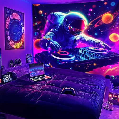 NYZE Astronaut Space Tapestry for Bedroom, Music Wall Tapestry, Party Decor Glow in the Dark Room Decor Tapestries, Cool Galaxy Planet Wall Hanging, Wall Hanging for Room Dorm 79in×59in - color: Astronaut H, size: 79"L x 59"W