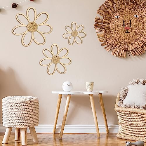 Thyle 6 Pcs Daisy Wall Decor Wooden Daisy Wall Sculptures Art Flowers Signs Hanging Plaque for Home Nursery Bedroom Farmhouse Bathroom Decorations Housewarming Gifts(Wood Color) - color: Wood Color