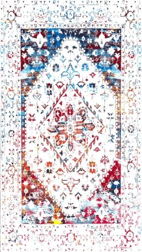 Vintage Inspired Distressed Red Blue Cream Soft Wool Area Rug 2x3 Non Shedding Machine Washable Antique Rug for Living Room Bedroom Diningroom Art Deco Home Office Dorm Nursery Floor Carpets - color: E, size: 2x3