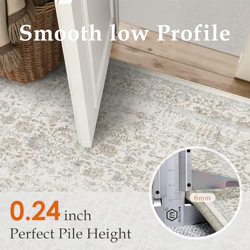 PureCozy Taupe Entryway Area Rug 2x3 Door Mat Machine Washable Kitchen Vintage Distressed Non Slip Carpet Indoor Retro Floral Accent Throw Small Rug for Bathroom Office Bedroom Dining Living Room - color: Accent | Taupe Multi, size: 2' x 3' (Rectangular)