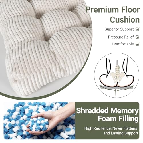 Meditation Floor Pillow Set of 2,Memory Foam Meditation Floor Cushions for Adults Sitting, Large Square Thickened Seat Cushion for Yoga, Tatami Living Room (2, Beige) - color: Beige