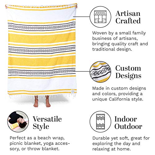 Gray and Yellow Mexican Blanket by Laguna Beach Textile Co - Beach, Yoga, Camping, or Decorative Throw Blanket - Traditional Handmade Serape - Yellow Stone - color: Yellow Stone