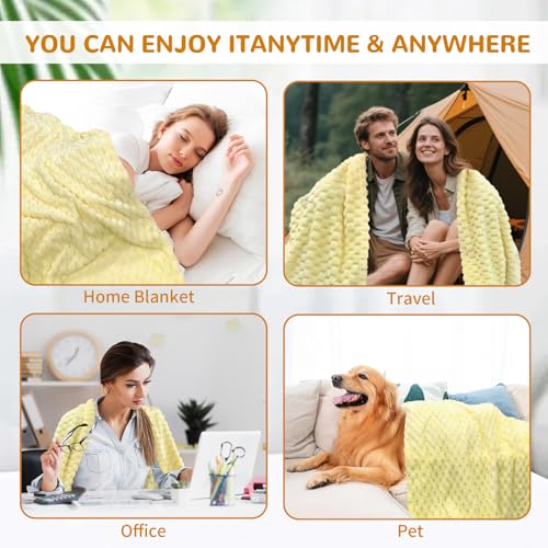6Pcs Flannel Throw Blanket Bulk, 240 GSM Fleece Cozy Warm Soft Home Decor Lightweight Bed Sofa Blanket for Adults, Suitable for All Seasons - color: Yellow