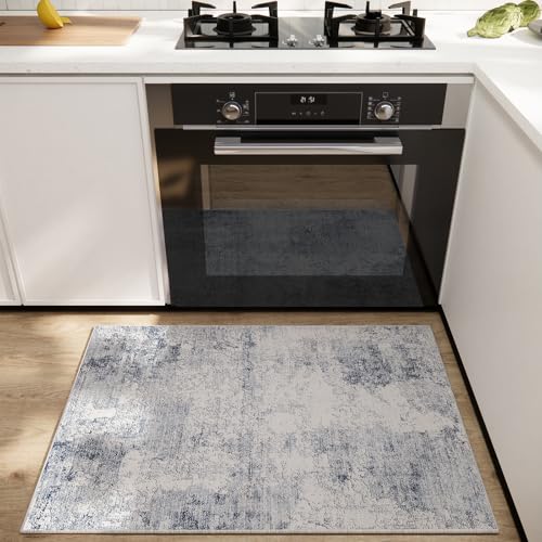 2x3 Washable Small Entryway Rugs: Modern Rug Non Slip Door Mat Indoor Entrance Soft Low Pile Throw Rugs for Inside Front Door Floor Bedroom Bedside Kitchen Dorm Entry Home Office - color: Blue and Gray, size: 2' x 3' (Rectangular)