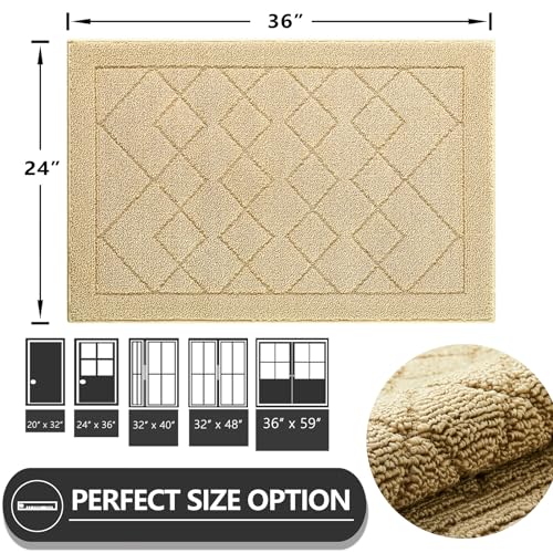 REFETONE Indoor Doormat, Front Back Door Mat 24"x36" Rubber Backing Non Slip Mats, Absorbent Washable Entrance Doormat for Entryway, Resist Dirt Low-Profile Inside Floor Mat for Muddy Shoes, Beige - color: Big Plaid Beige, size: 2' x 3' (Rectangular)