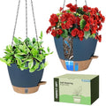 Self-Watering Hanging Planters with Water Level Window, 8/10 Inch Indoor Outdoor Hanging Plant Pots Includes Chain Hangers with Drainage Holes & Detachable Reservoir (Blue, 8+10 inch) - color: Blue