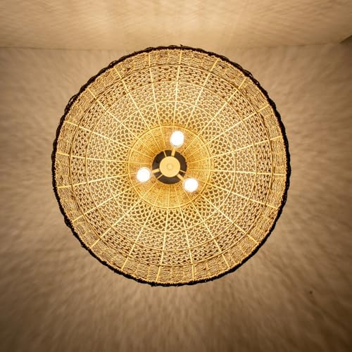 19" Farmhouse Rattan Chandelier 3-Lights Costoal Pendant Light Boho Hand Woven Wicker Hanging Light Fixture for Living Room Bedroom Dining Room Kitchen Island Foyer Restaurant Coffee - color: Coffee-D