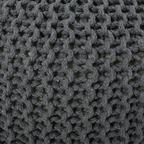 Round Boho Pouf Ottoman - Cable Knitted Cord Boho Pouffe - Stuffed Poof Accent Beanbag Footrest for Living Room - Nursery - Bedroom - Covered Patio - Study Nook (20"x20"x13") (Gray) - color: Grey