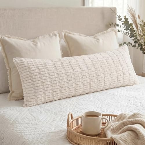 Fancy Homi Decorative Throw Pillow Covers for Bed Couch Bedroom Bench, Soft Corduroy Solid Pillow Case, Rustic Farmhouse Boho Room Decor,36" x 14" (Pack of 1),Cream - color: Cream, size: 36" x 14" (Pack of 1)