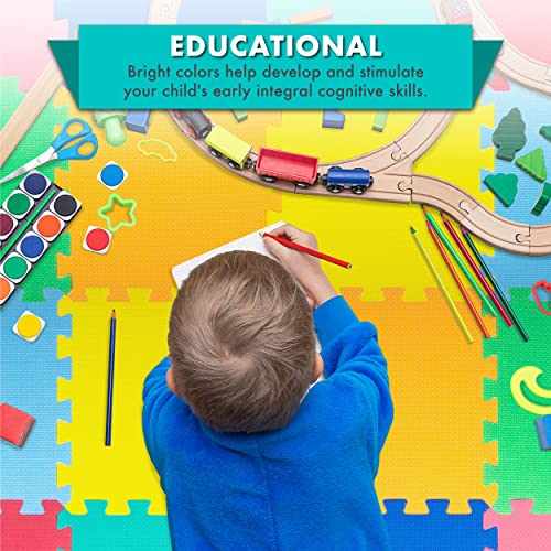 ProSource Baby Play Mat, Soft Foam Floor Tiles for Kids, Interlocking EVA Panels for Playpen Use, Crawling Development Surface, Safe Non-Toxic Toddler Flooring, 16 Tiles, Multicolor - color: Multicolor, size: 16 Tiles
