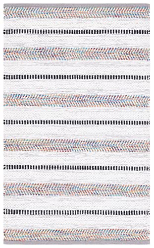 SAFAVIEH Montauk Collection Accent Rug - 2' x 3', Grey & Ivory, Flat Weave Farmhouse Boho Stripe Cotton Design, Easy Care, Ideal for High Traffic Areas in Entryway, Living Room, Bedroom (MTK702F) - color: Grey/Ivory, size: 2' x 3' (Rectangular)
