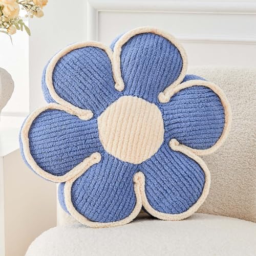 Kcvvcr Flower Pillow, Soft Flower Decorative Throw Pillow, Cute Daisy Flower Shaped Seating Floor Cushion Room Décor Plush Pillows for Sofa Couch Bed (13.7 Inch, Blue) - color: Six Petals-blue, size: 13.7 Inch