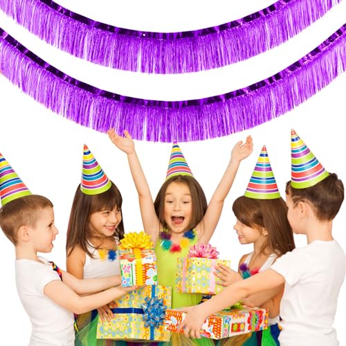 6 Packs 10 Feet Foil Fringe Garland Metallic Foil Tinsel Fringe Garland Wall Hanging Fringe Banner for Parade Floats, Wedding, Christmas，Birthday Party Halloween Decor (Purple) - color: Foil Fringe Garland-purple