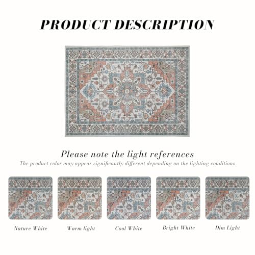 Area Rug 4×6, Vintage Boho Rug,Ultra-Soft Low Pile, Washable, Non Slip,Stain Resistant, Printed Carpet for Living Room Bedrooms Playroom Office Kitchen,Red/Beige - color: Red/Beige, size: 4×6