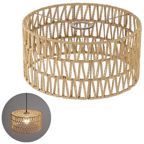 Rattan Lamp Shade, Retro Farmhouse Wicker Lampshade Replacement, 12.6" D×6.3" H Large Cylinder Woven Lamp Shade for Floor Light, Pendant Light, Chandelier