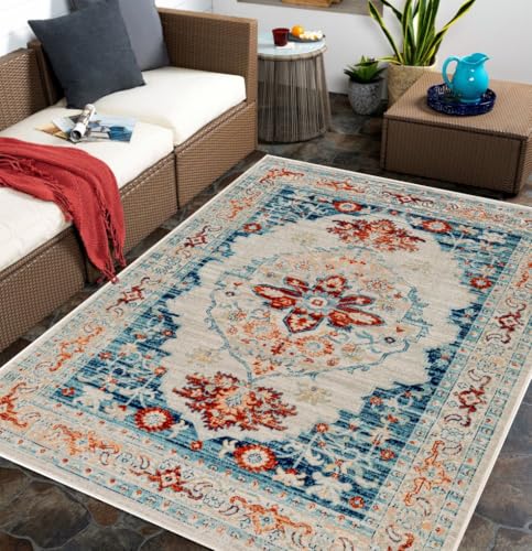 Traditional Floral Distressed Texture Vintage Rug for Living Room Diningroom Bedroom Playroom Nursery Room 2x3 Orange Beige Carpet Boho Washable Kitchen Hallway Office Thin Area Rugs - color: L, size: 2x3ft